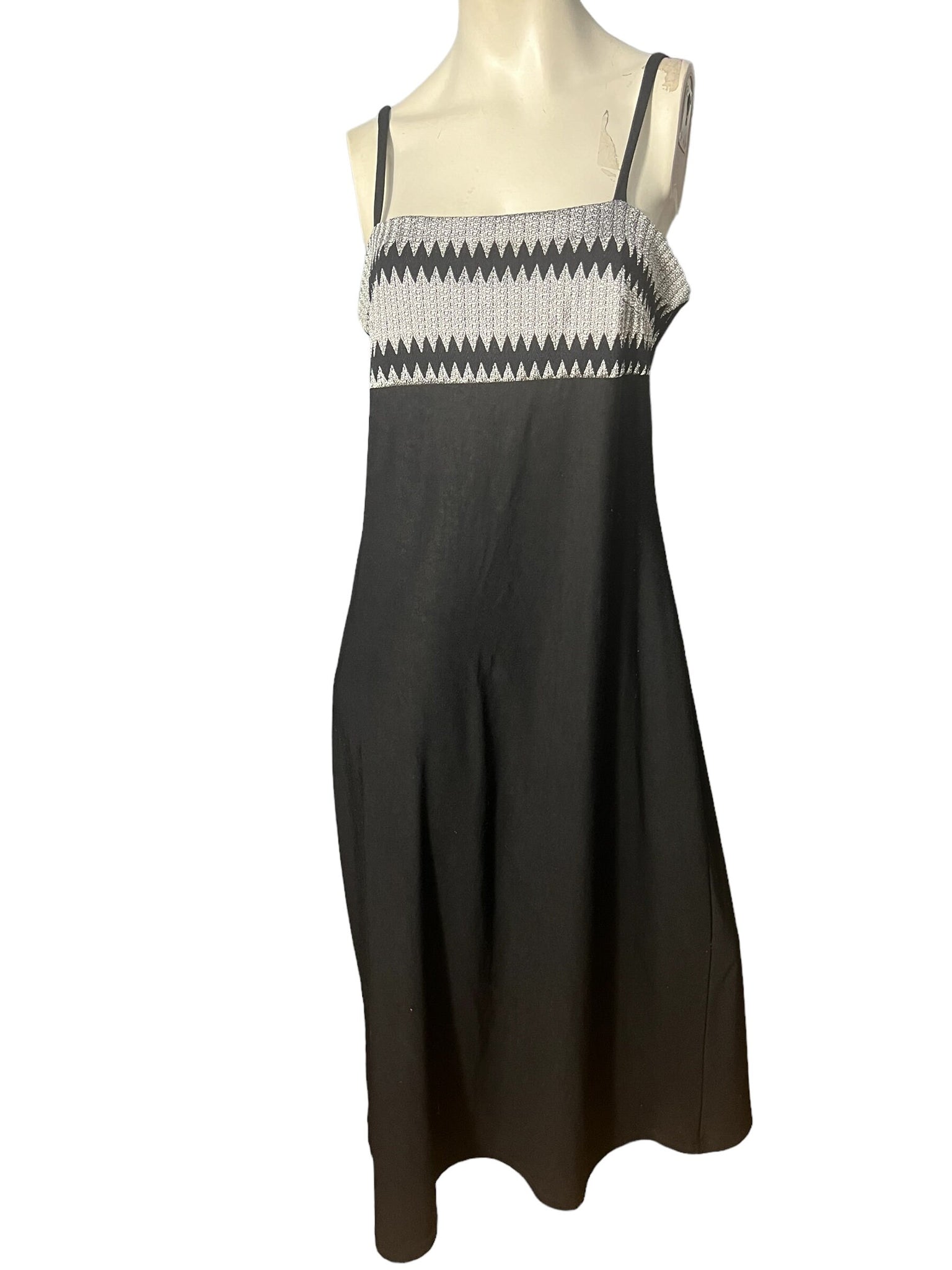 Vintage 70's black & white maxi dress L