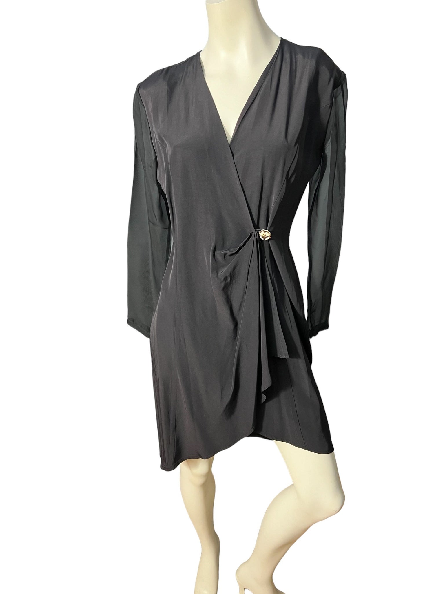 Vintage 80's black rayon wrap dress M Gaccina