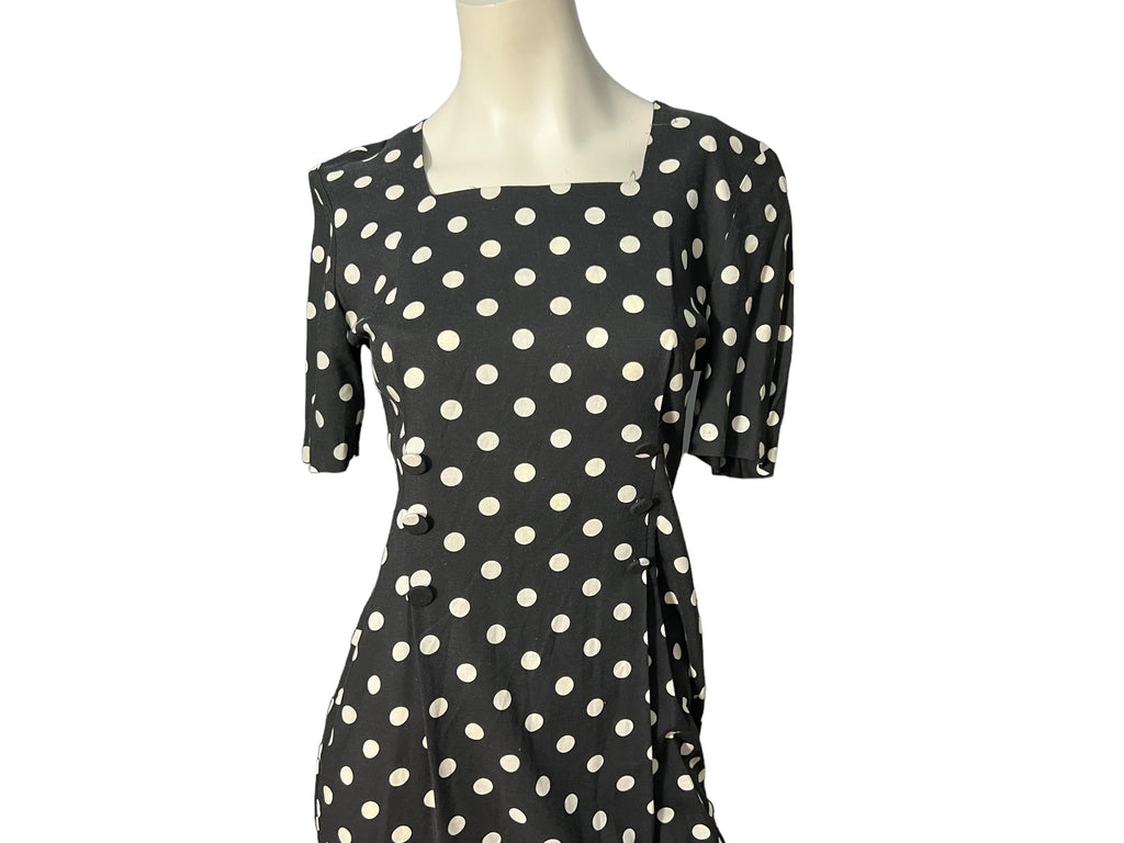 Vintage 80's NU-OZ black & white polkadot dress M