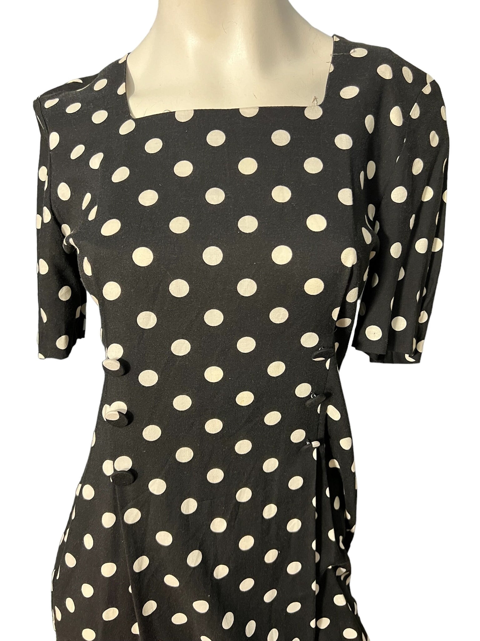 Vintage 80's NU-OZ black & white polkadot dress M