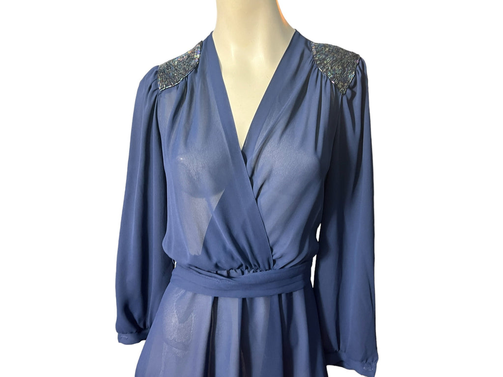 Vintage blue 70's sheer dress M Taurus bead