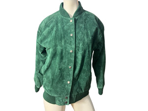 Vintage 80's green leather baseball jacket M