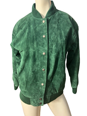 Vintage 80's green leather baseball jacket M