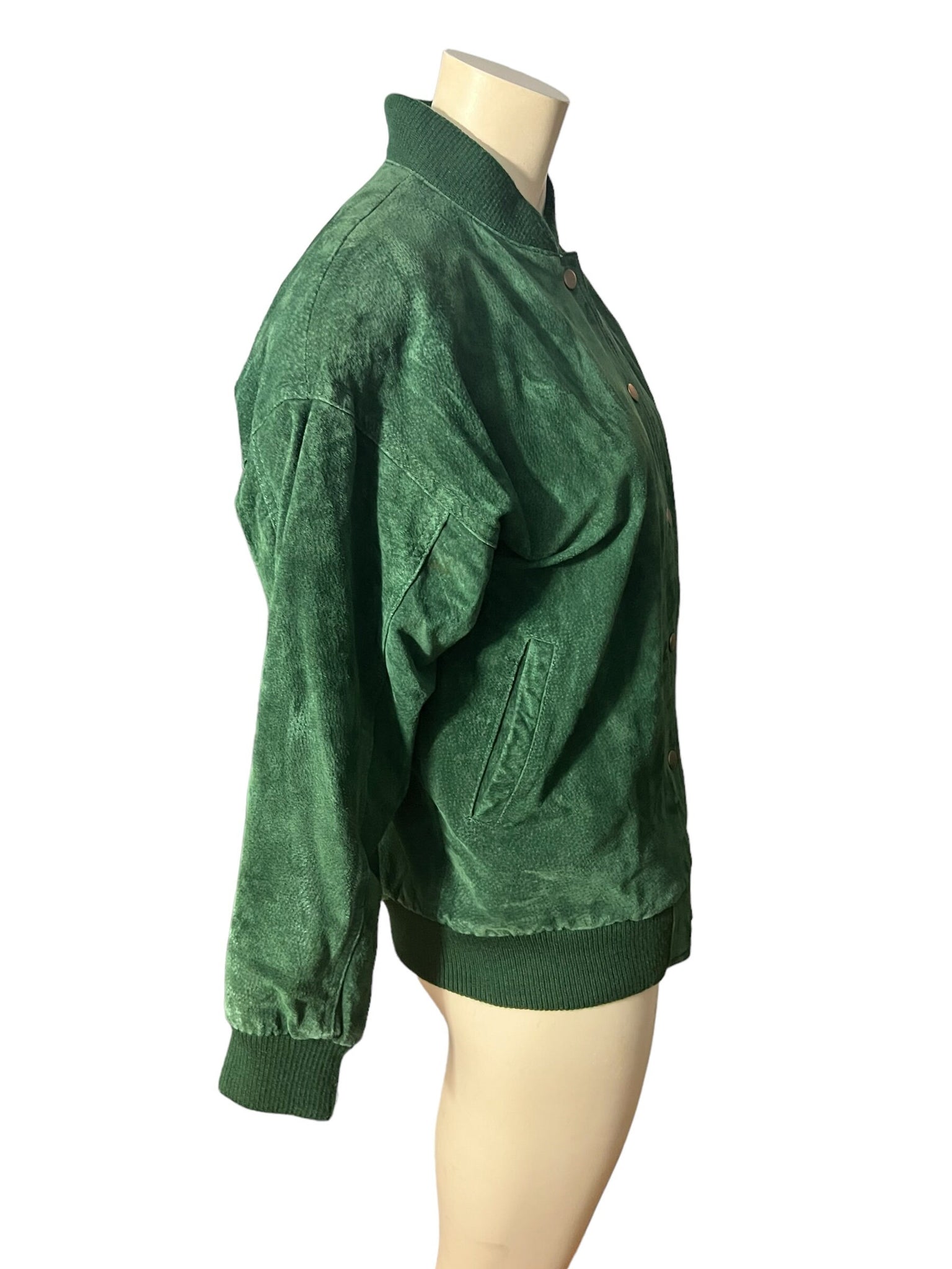 Vintage 80's green leather baseball jacket M