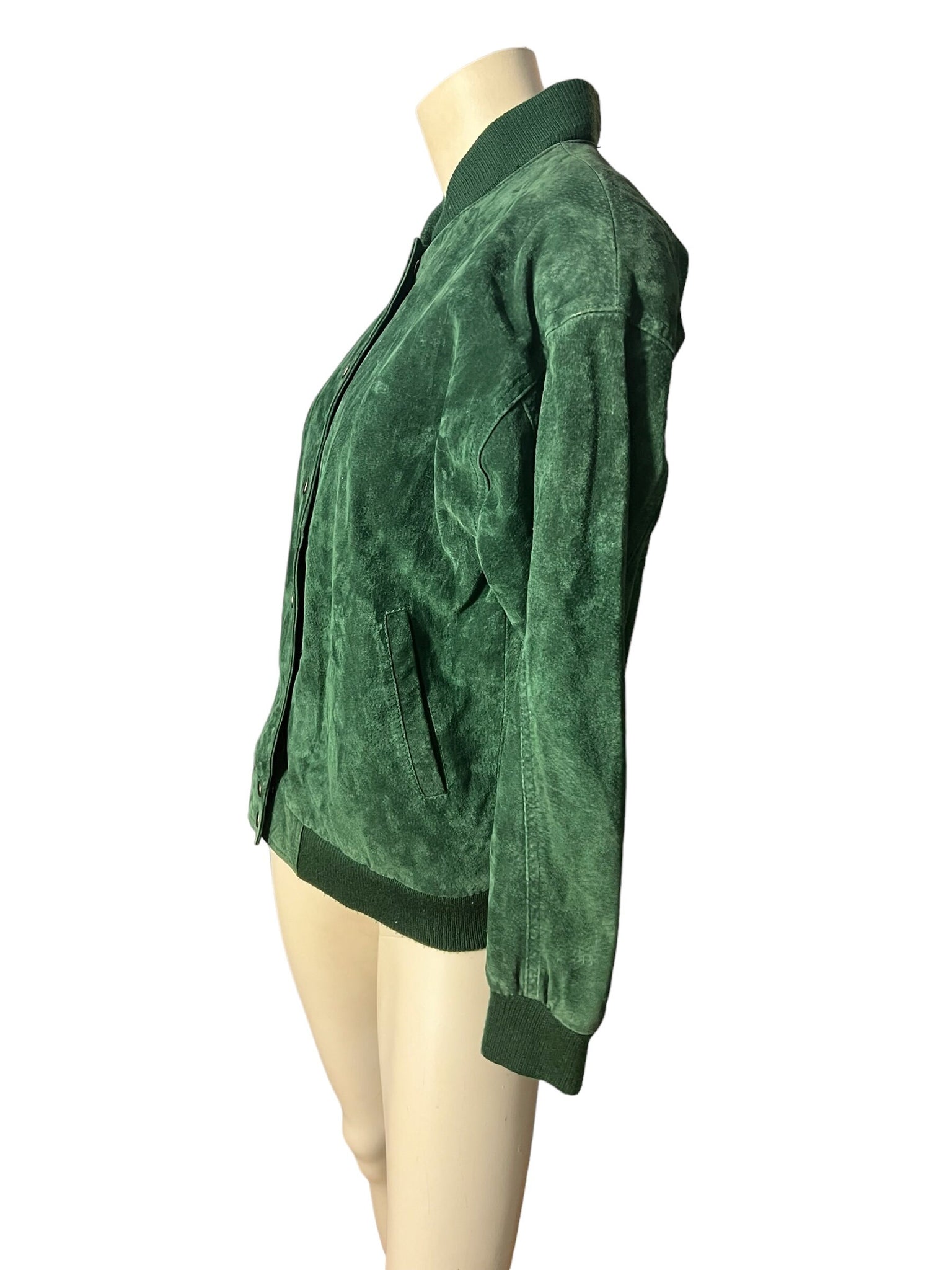 Vintage 80's green leather baseball jacket M