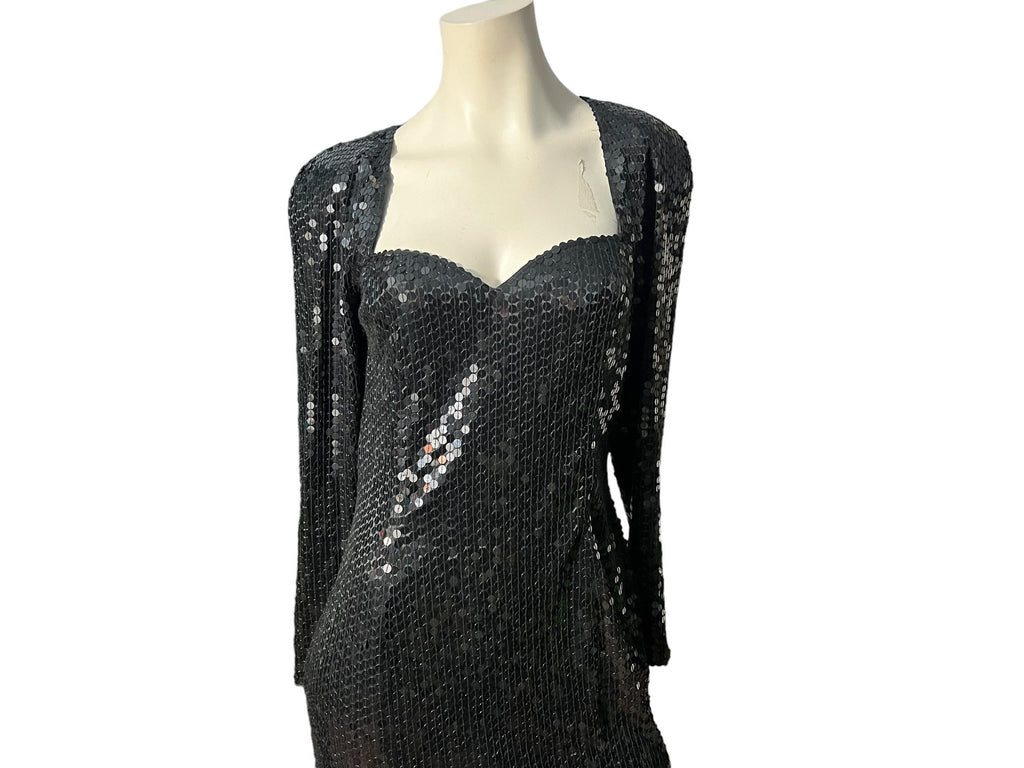 Vintage 80's black sequin dress 10 Nite Line