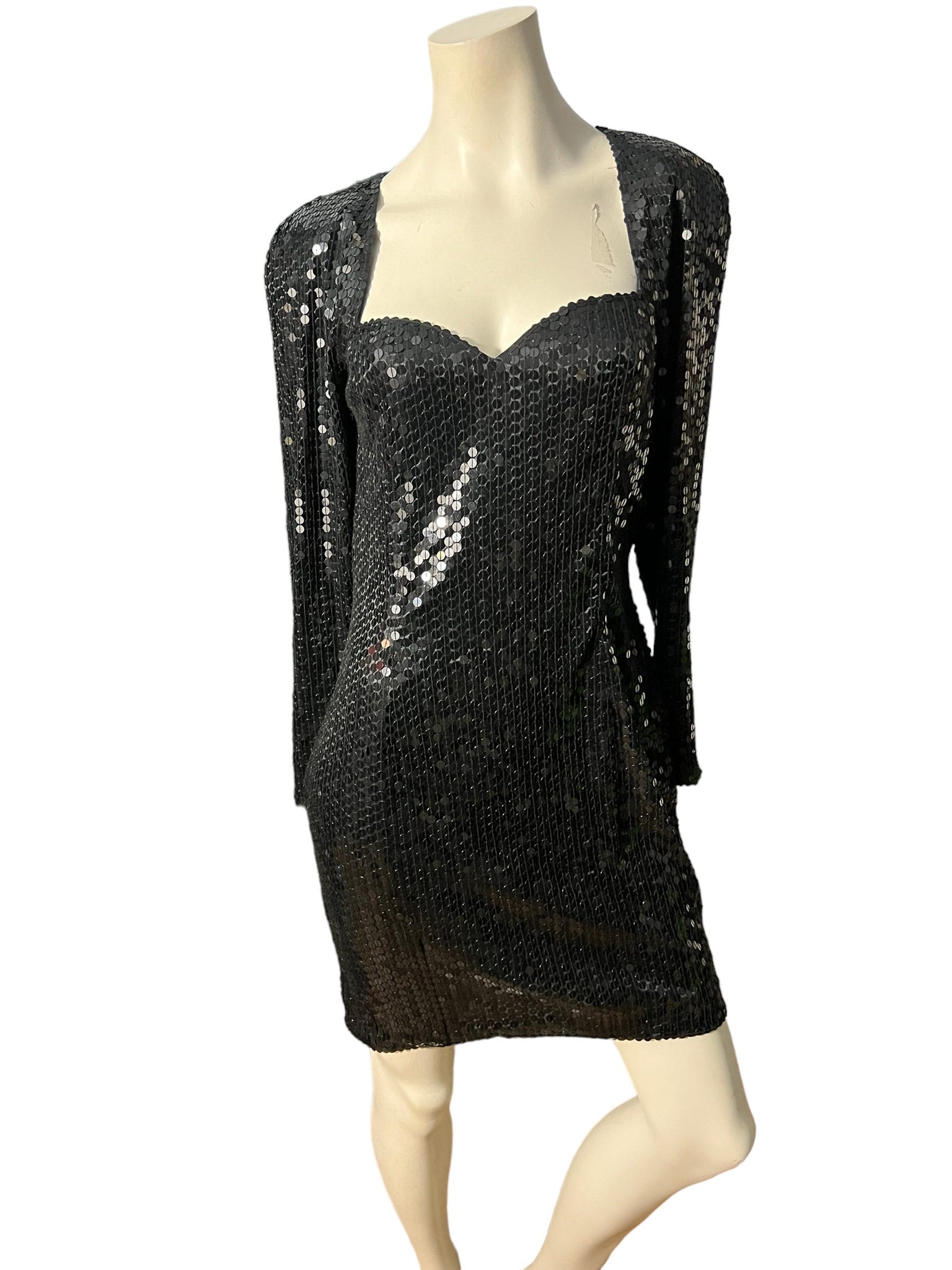 Vintage 80's black sequin dress 10 Nite Line