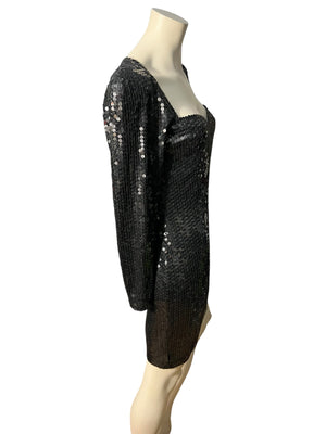 Vintage 80's black sequin dress 10 Nite Line