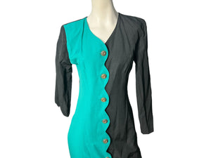 Vintage 80's color block dress 7/8 green black