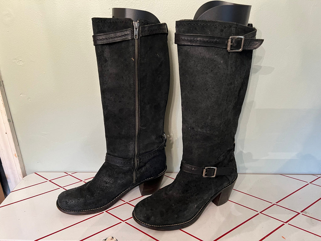 Vintage black suede Frye knee boots 10