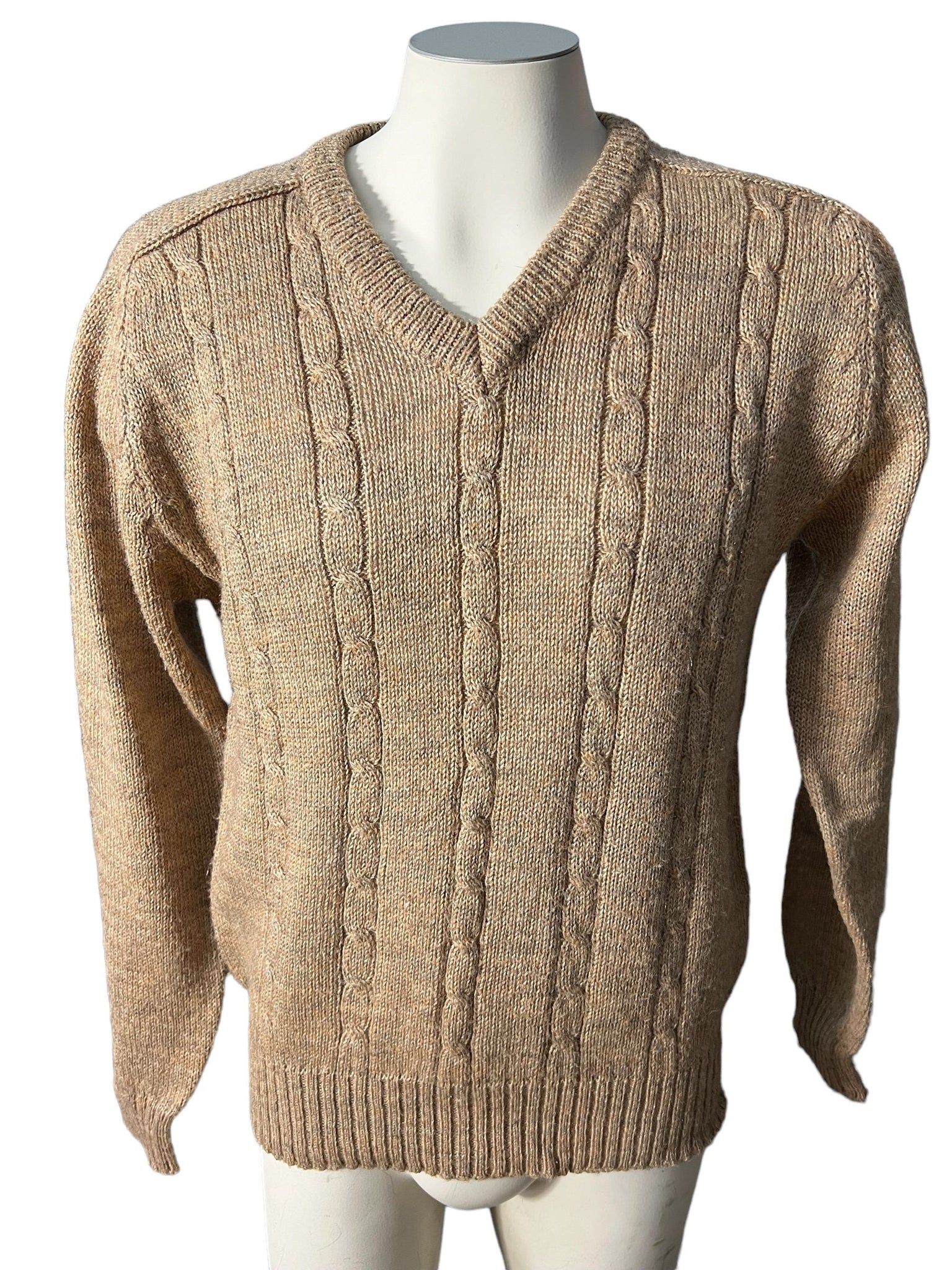 Vintage tan 70's V neck sweater L Holmes