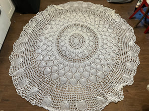 Vintage white peacock crochet tablecloth