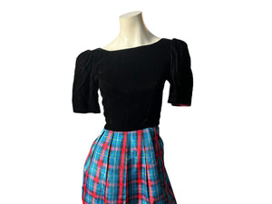 Vintage 80's Lanz dress 4 velvet & plaid