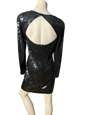 Vintage 80's black sequin dress 10 Nite Line