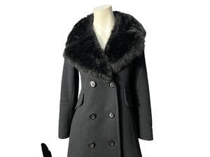 Vintage long black faux fur pennylane coat M