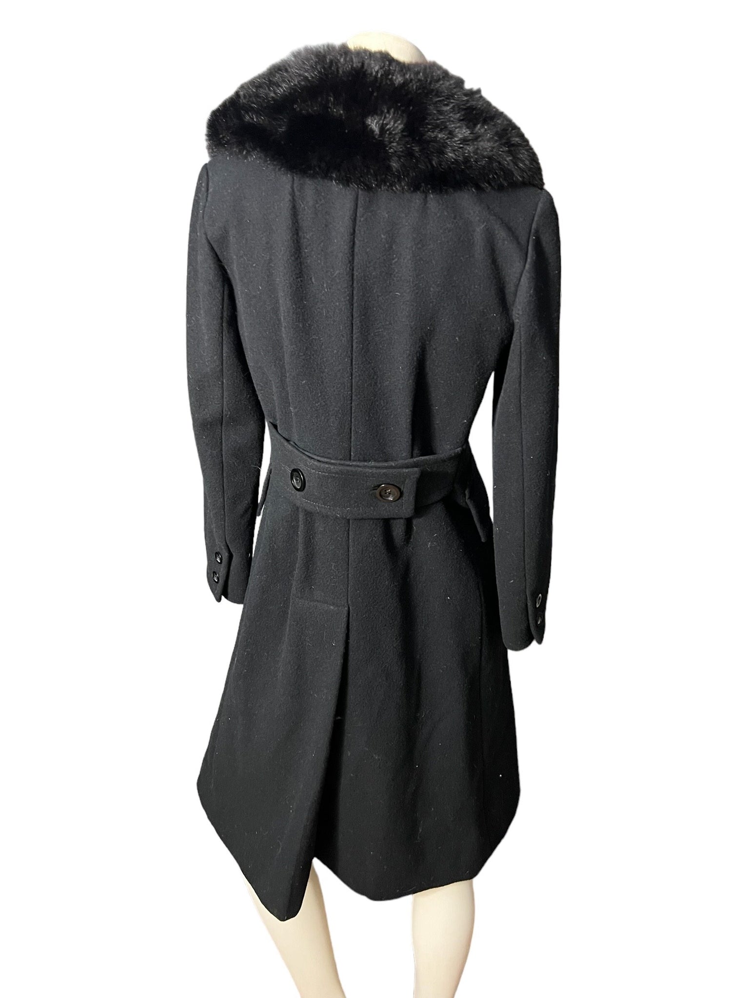 Vintage long black faux fur pennylane coat M