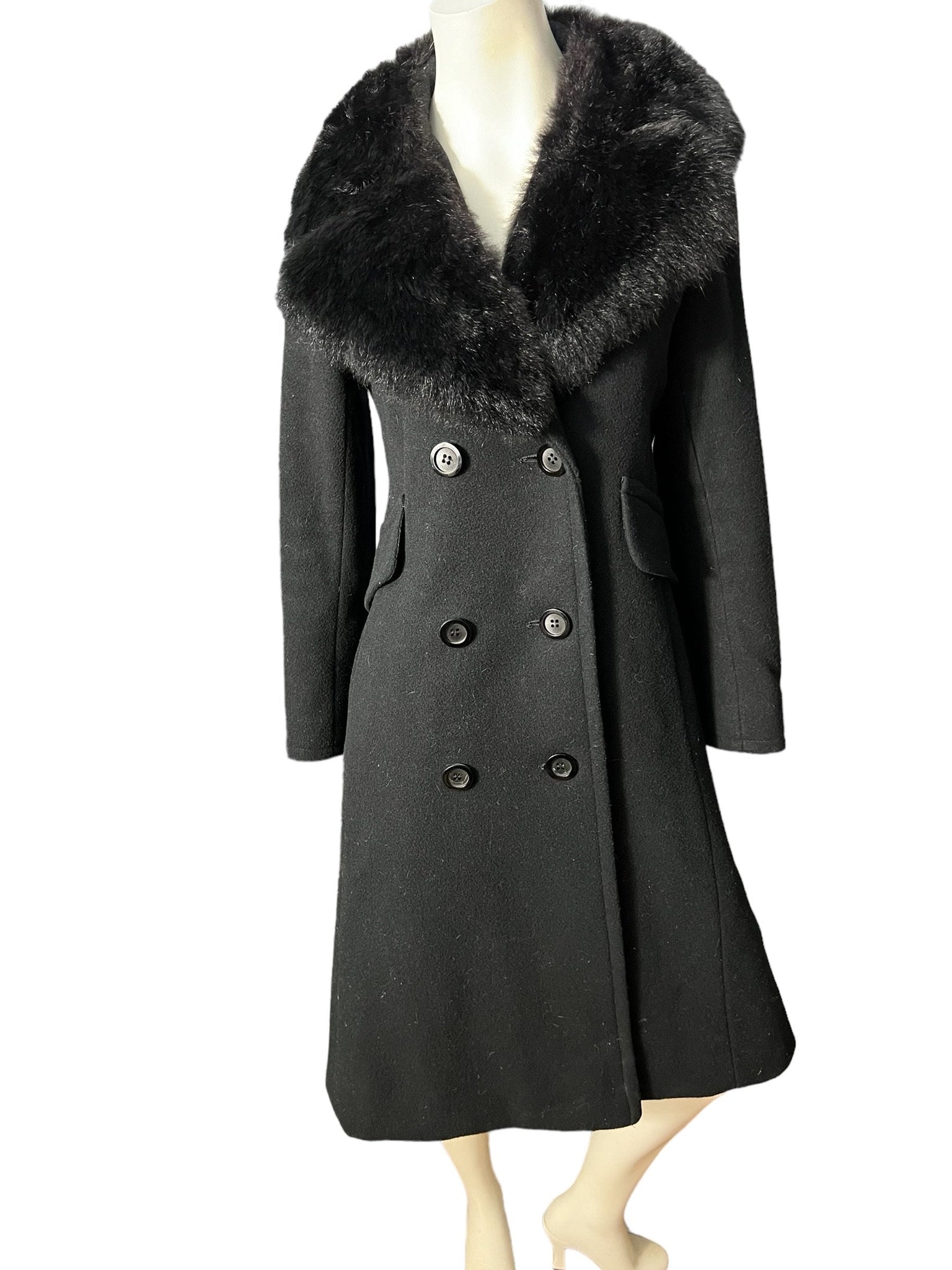 Vintage long black faux fur pennylane coat M