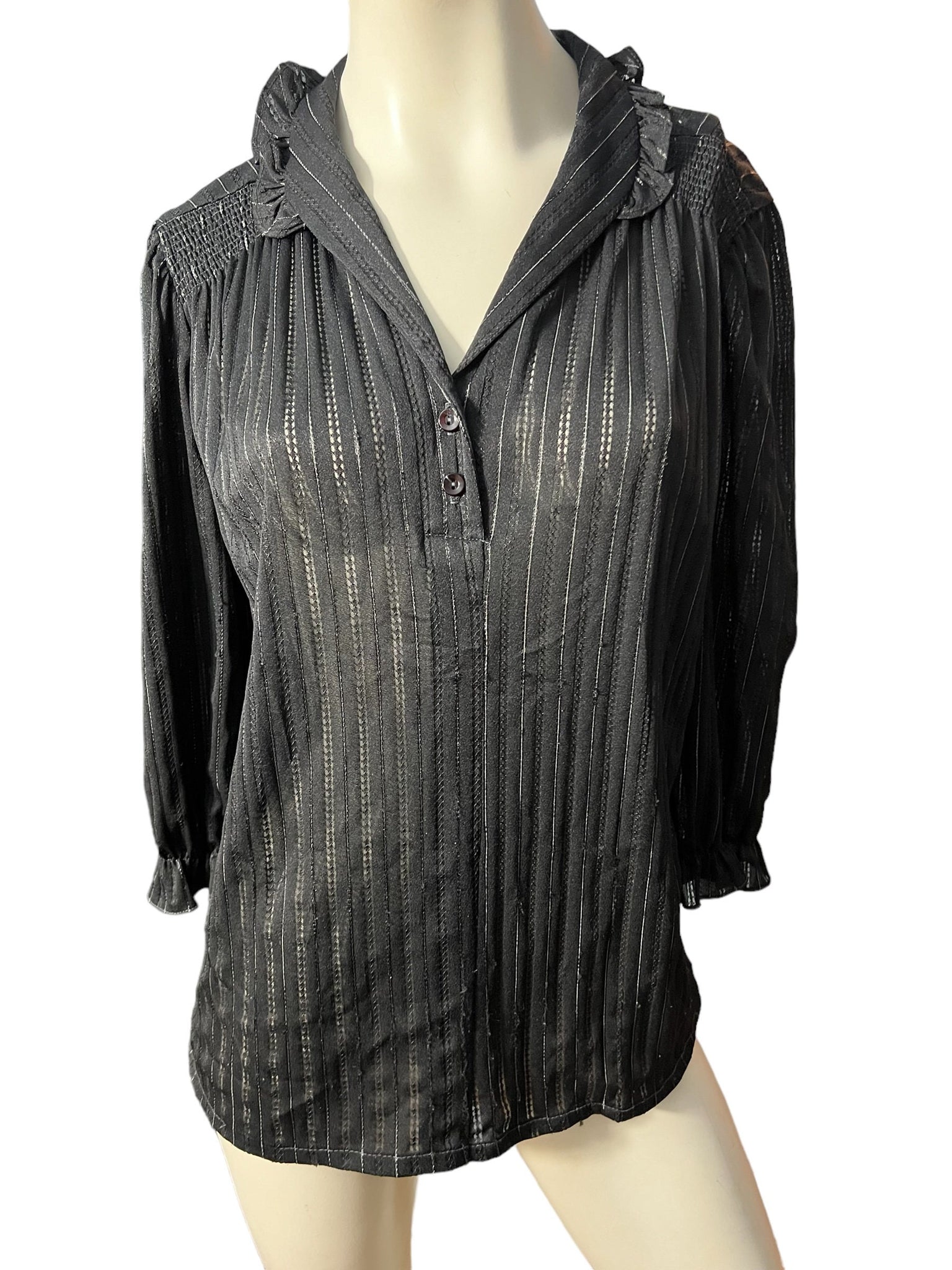 Vintage 70's black sheer blouse L XL