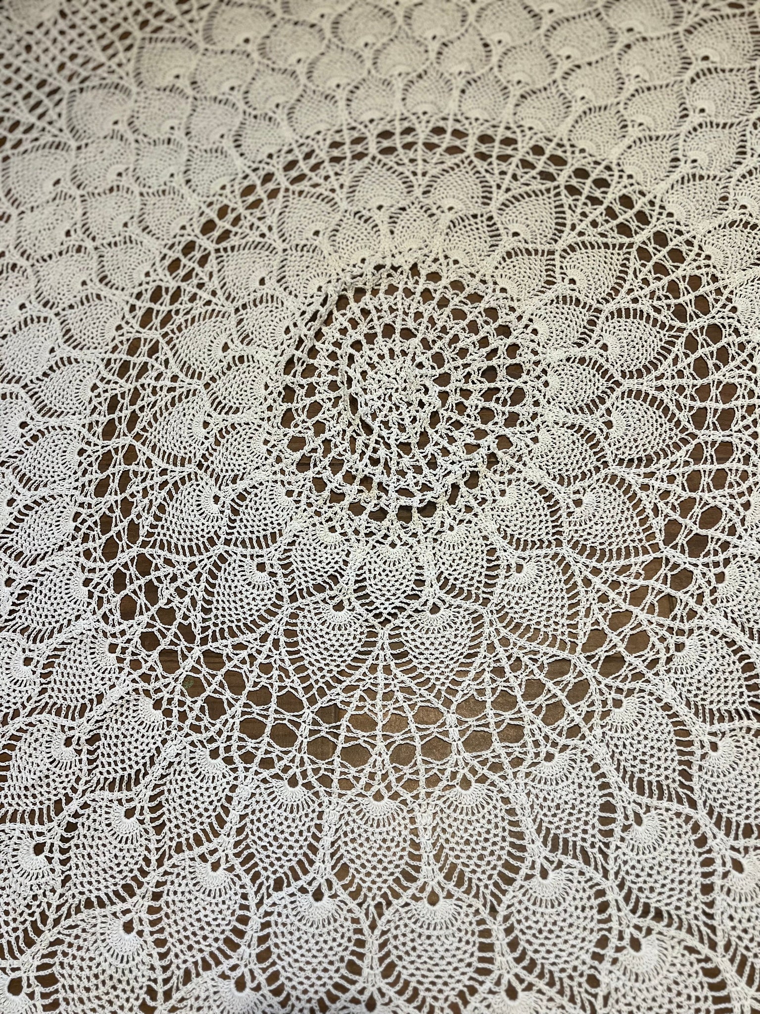 Vintage white peacock crochet tablecloth