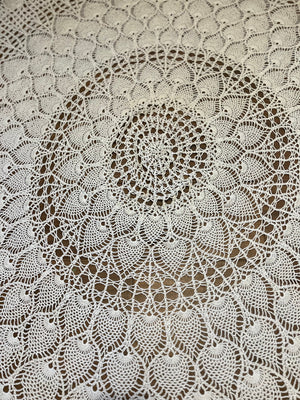 Vintage white peacock crochet tablecloth