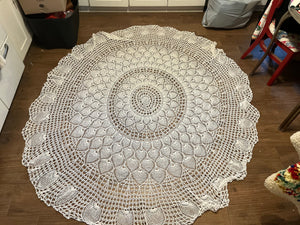 Vintage white peacock crochet tablecloth