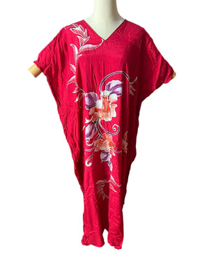 vintage red batik caftan M L