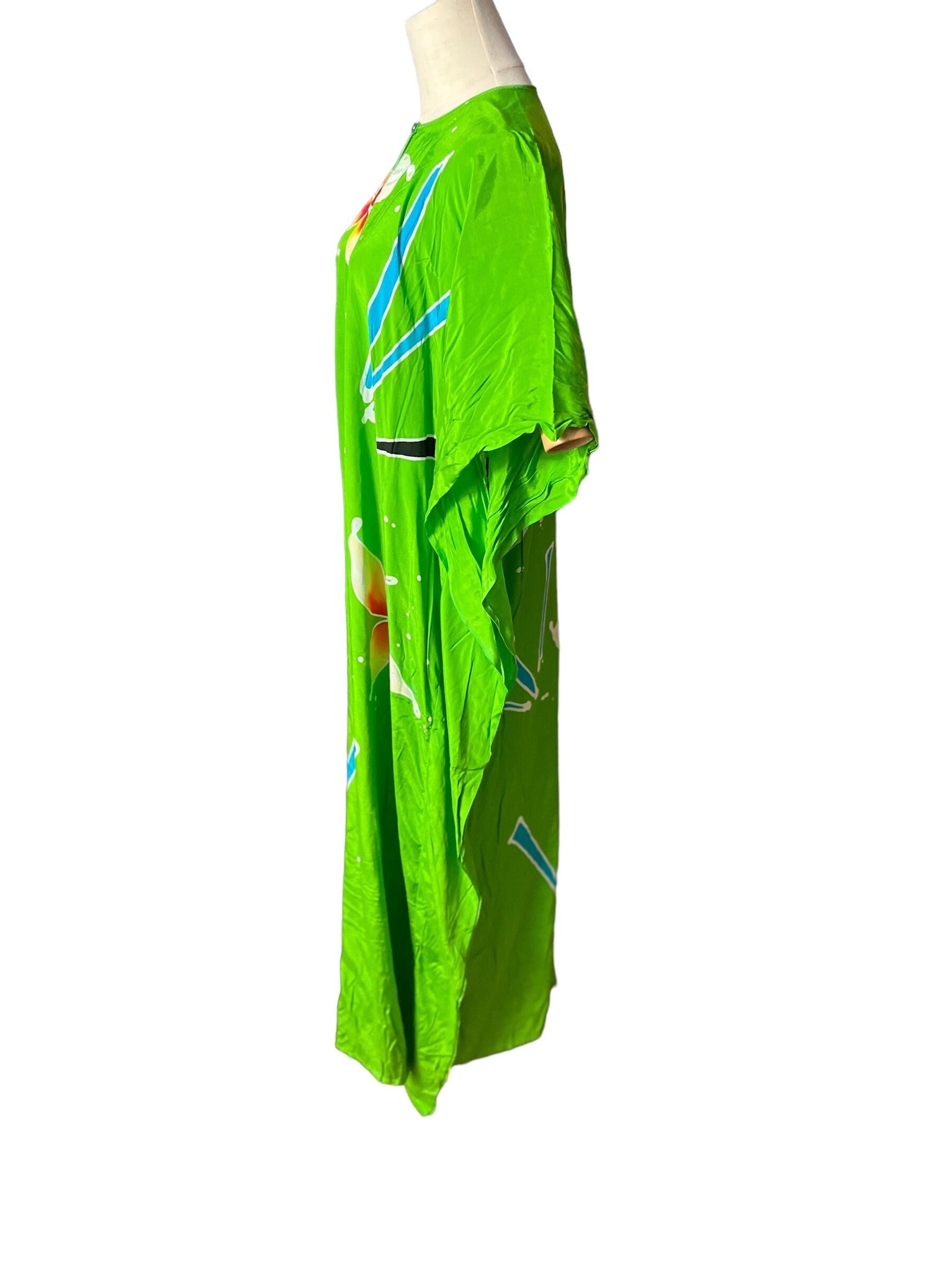 Vintage green batik caftan dress M L