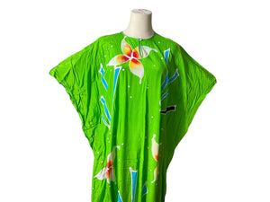 Vintage green batik caftan dress M L