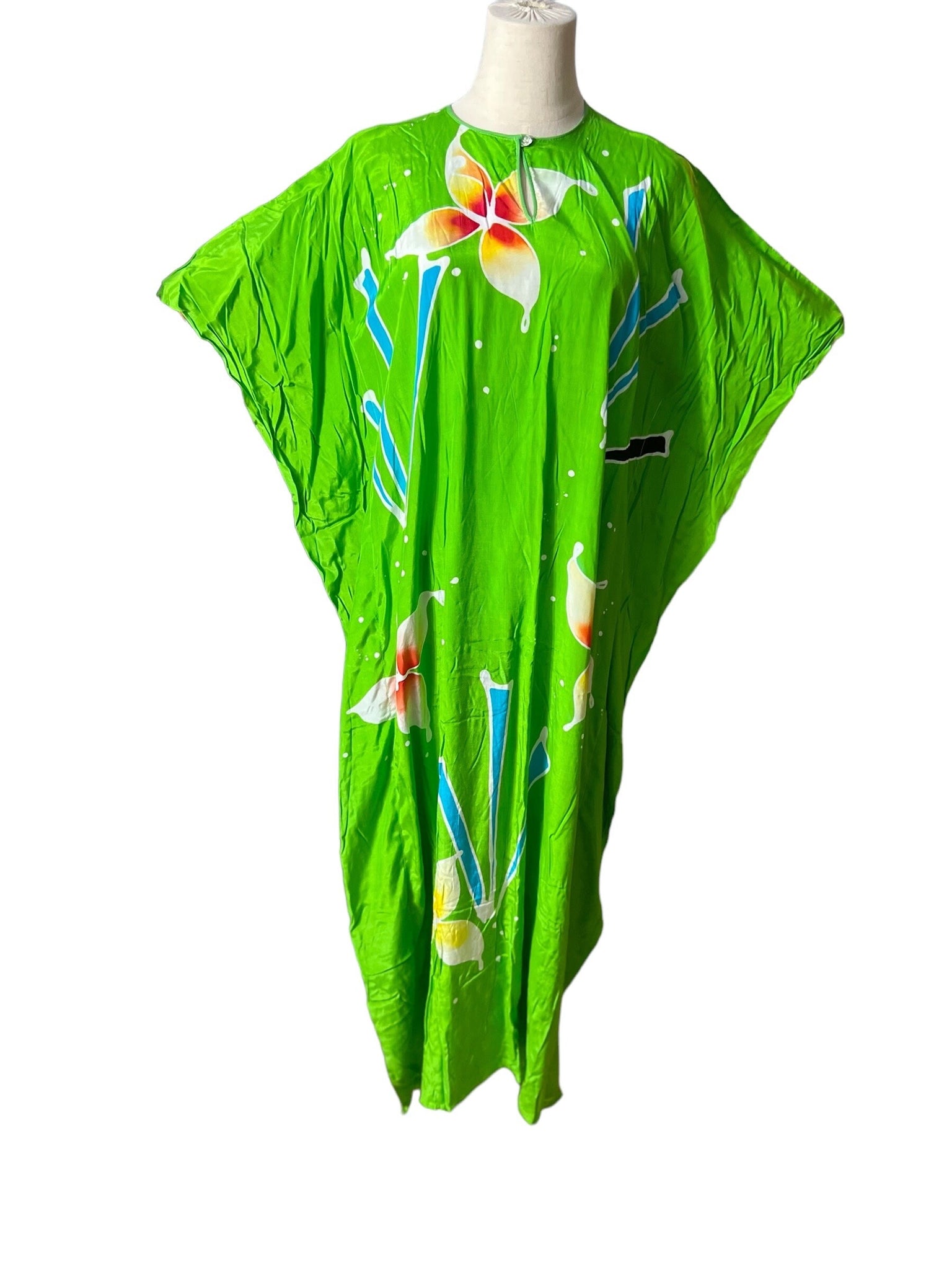 Vintage green batik caftan dress M L