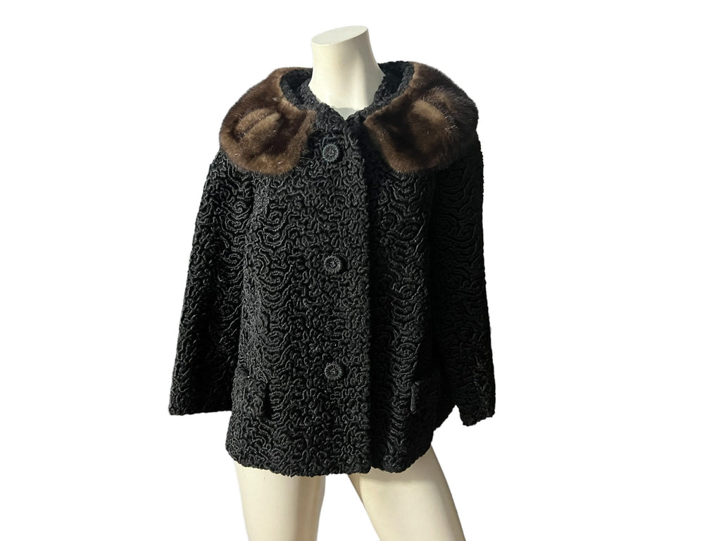 Vintage 60's black lambs coat Astrakin M