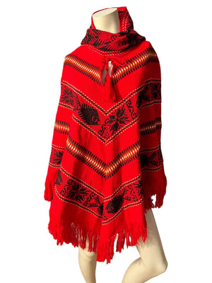 Vintage red woven poncho