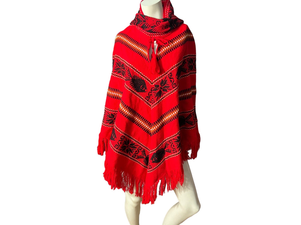 Vintage red woven poncho