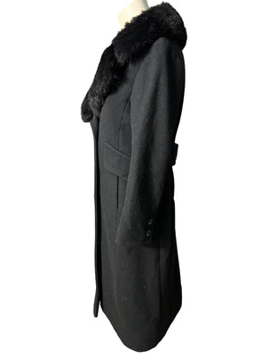 Vintage long black faux fur pennylane coat M