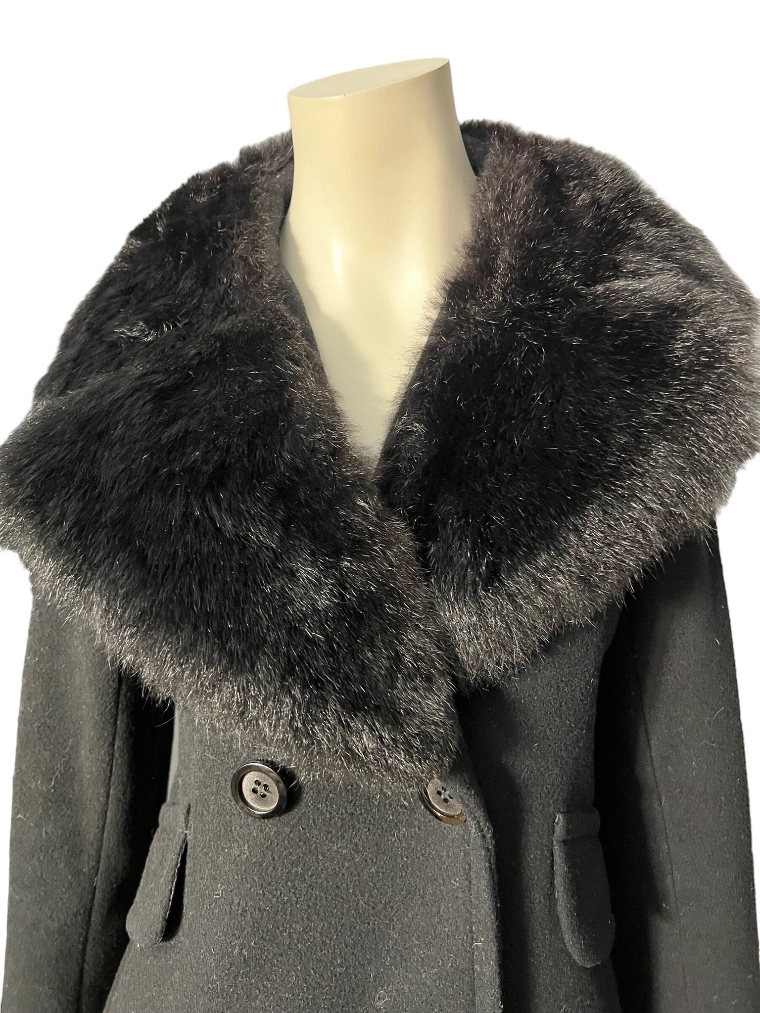 Vintage long black faux fur pennylane coat M