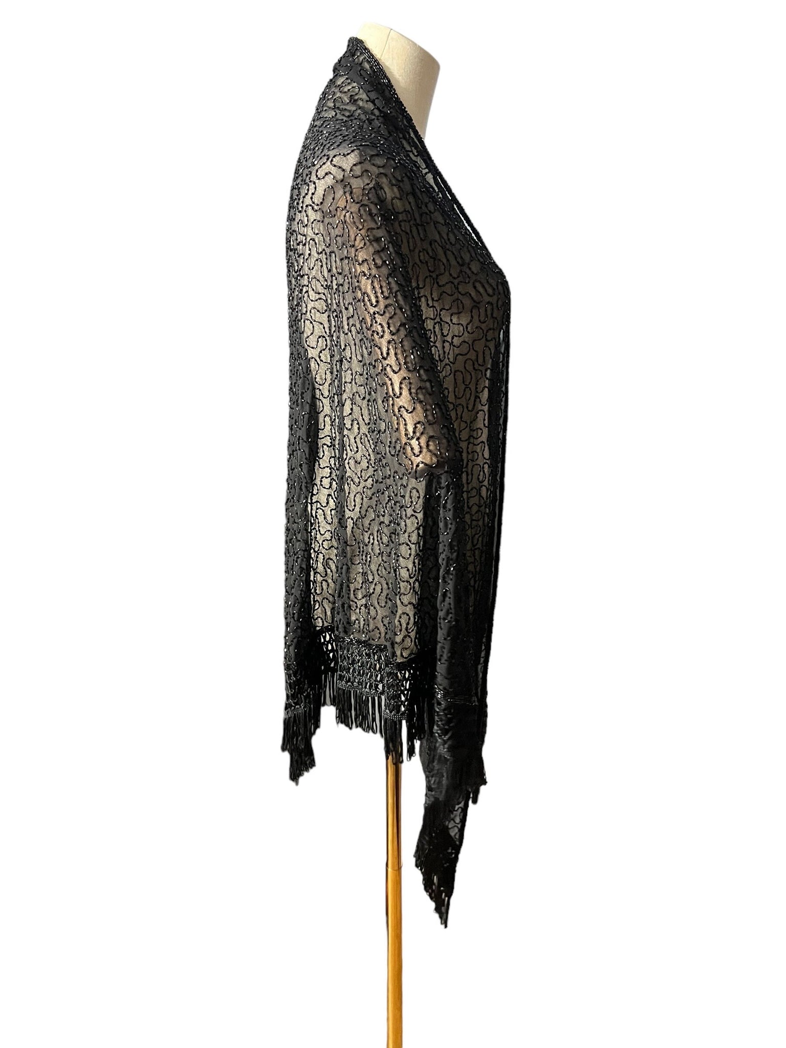 Vintage sheer black beead shawl