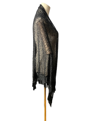 Vintage sheer black beead shawl