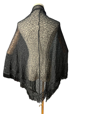 Vintage sheer black beead shawl