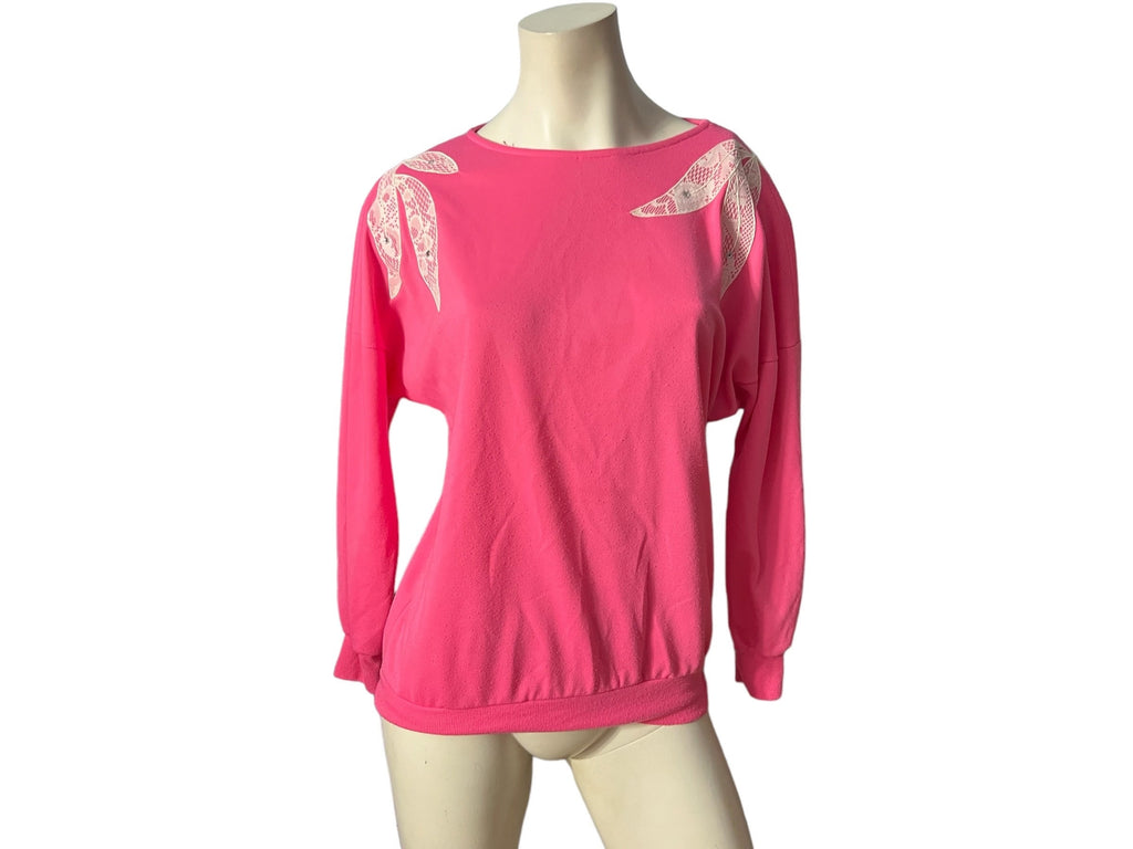 Vintage 80's pink top lace design M Easy Wear