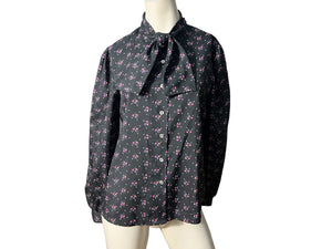 Vintage 80's blouse black floral L