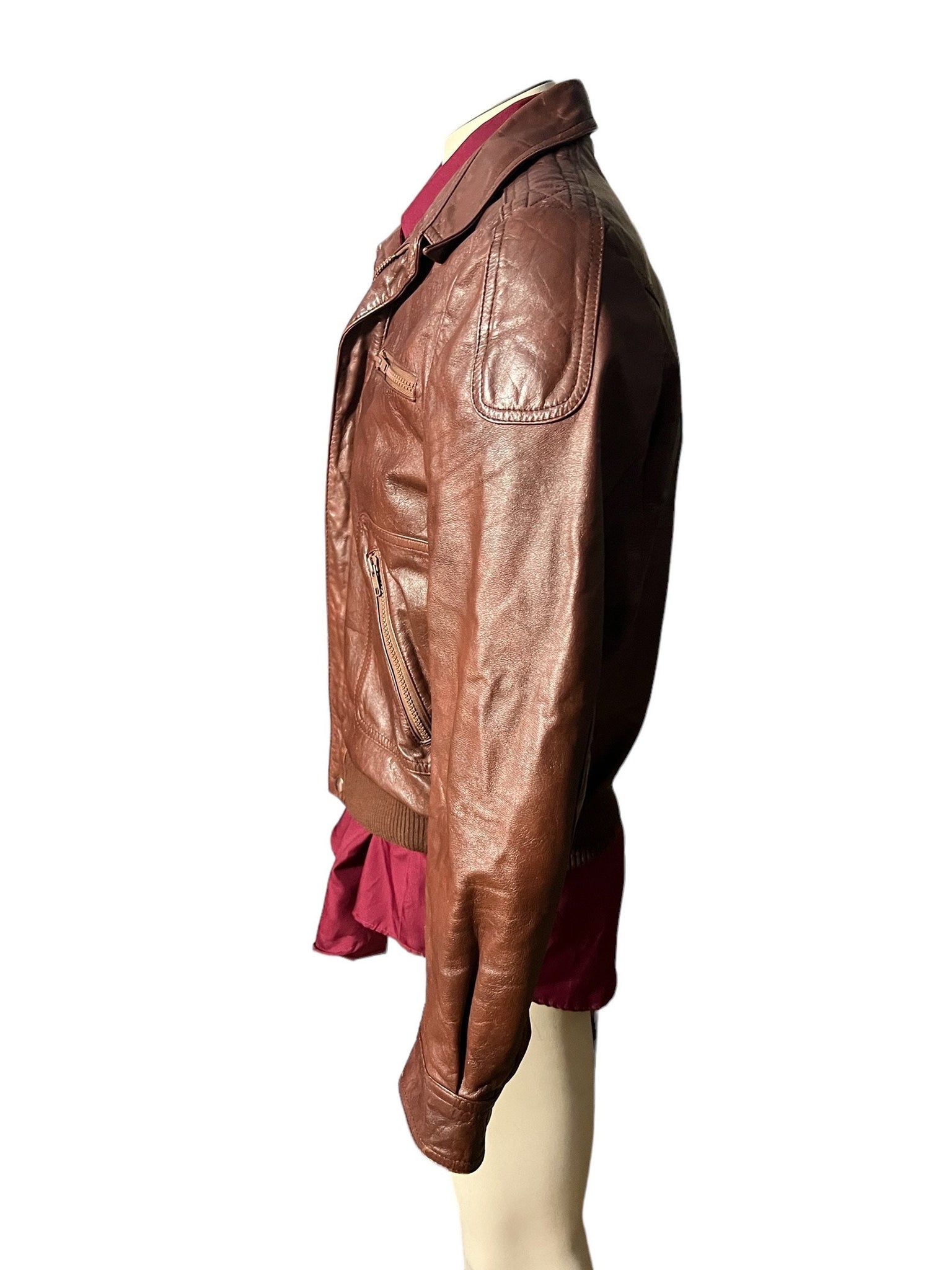 Vintage cafe race brown leather jacket 40