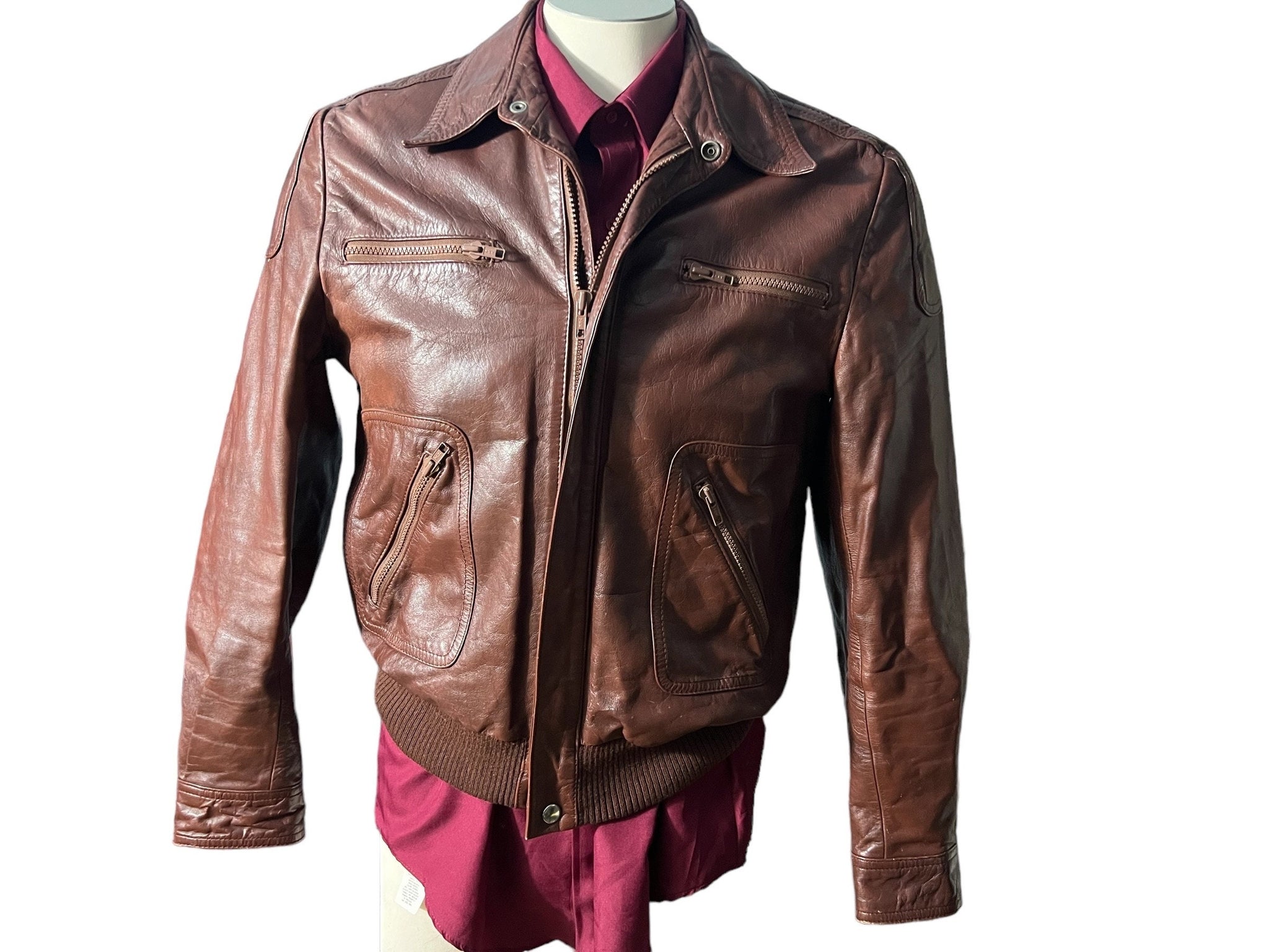 Vintage cafe race brown leather jacket 40