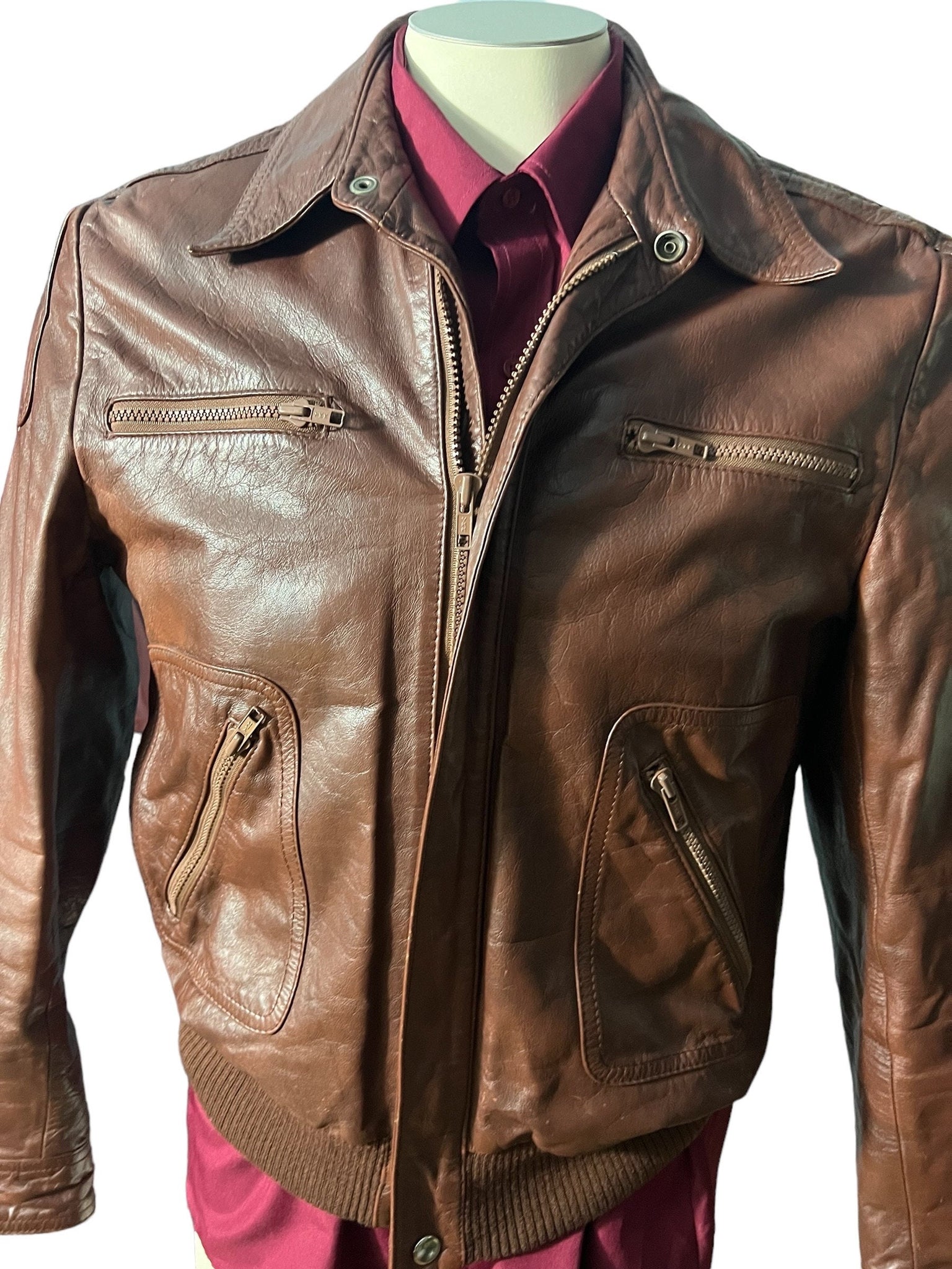 Vintage cafe race brown leather jacket 40