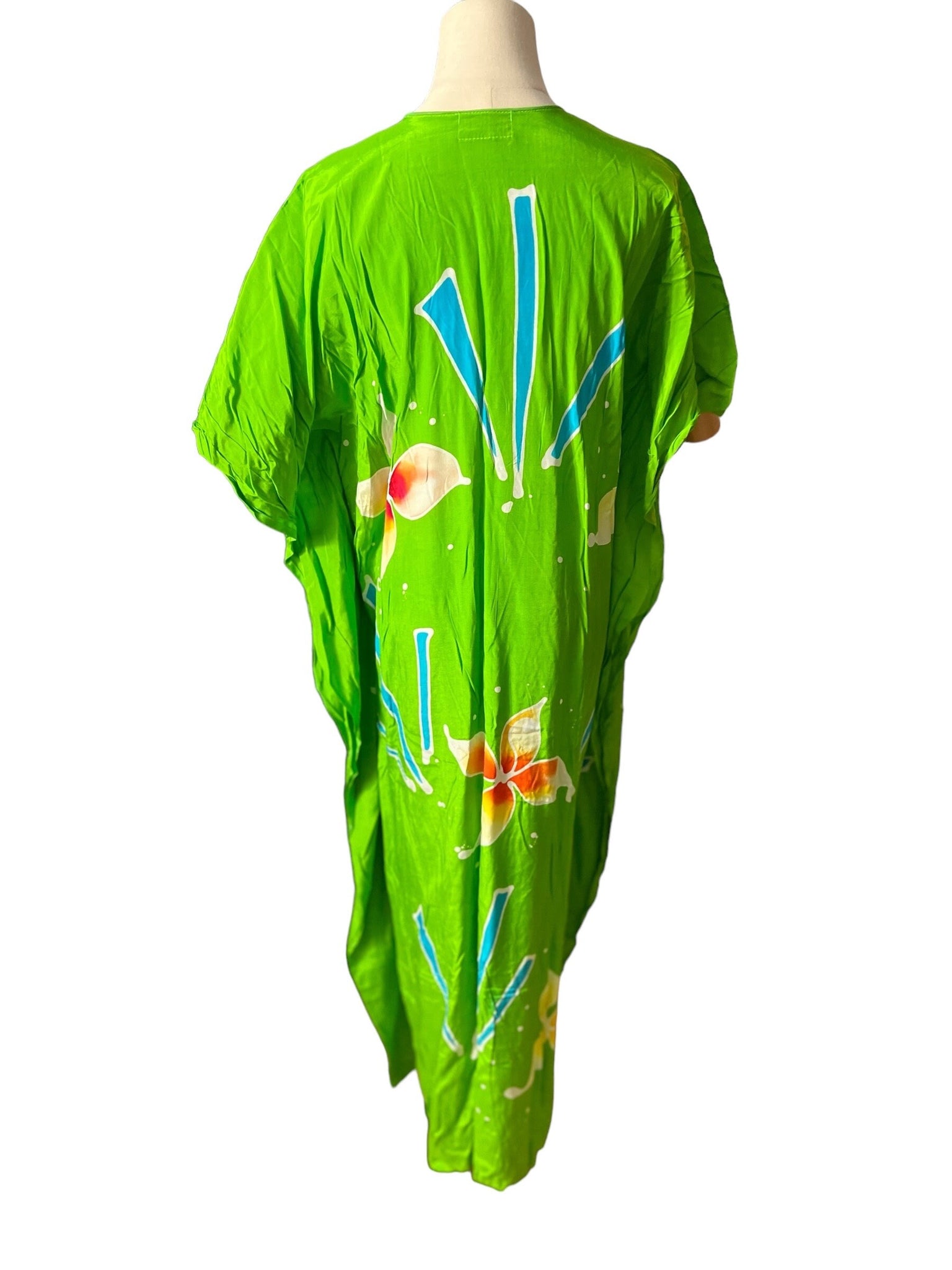 Vintage green batik caftan dress M L