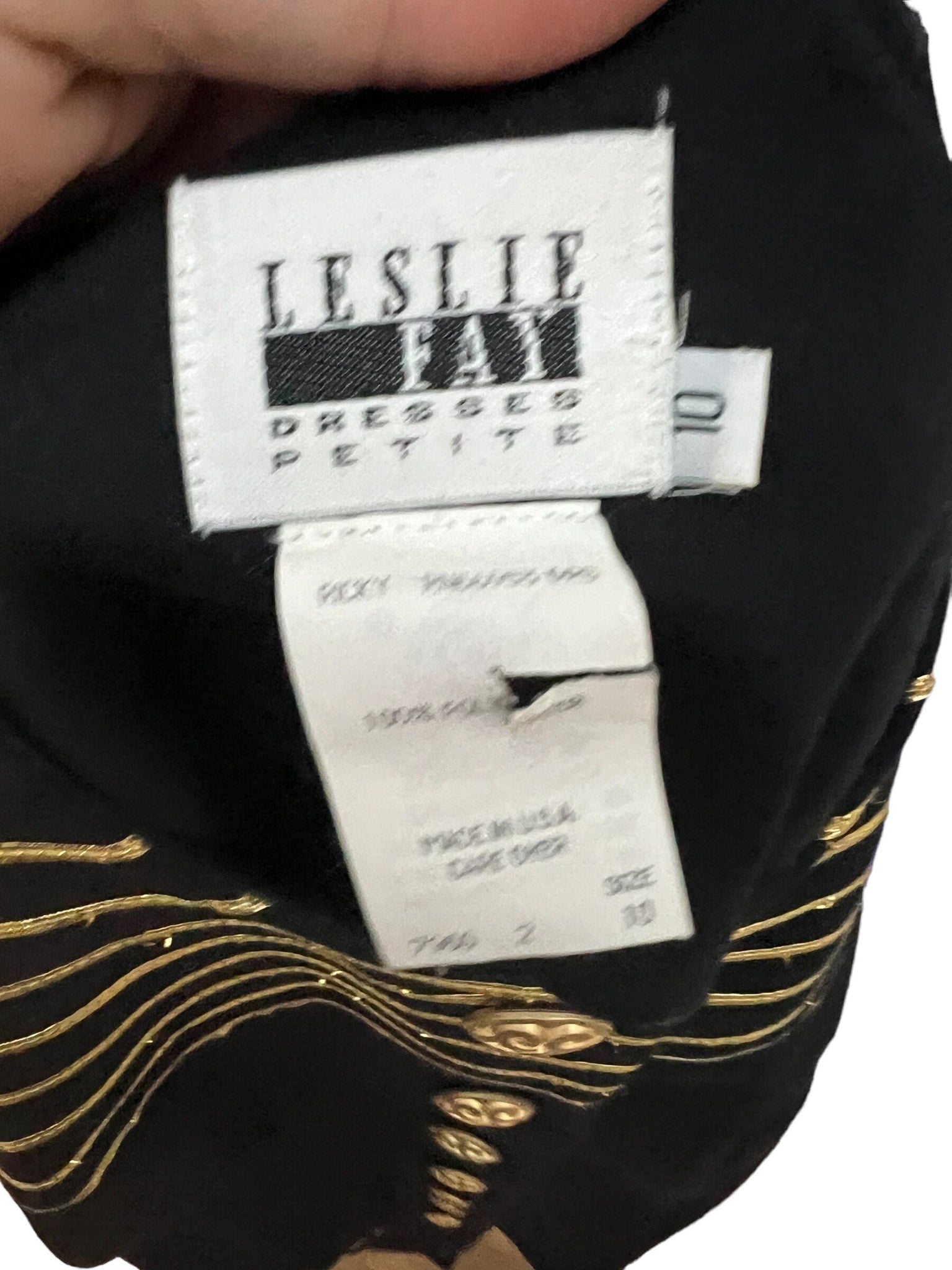 Vintage 80's black & gold dress 10 Leslie Fay