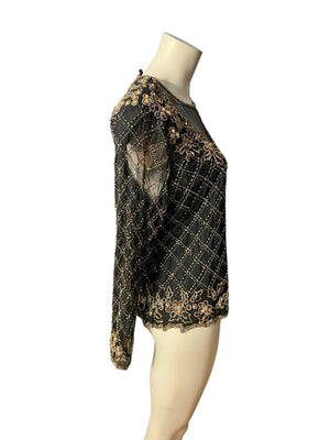 Vintage black & gold sequin and bead top XL Stenay