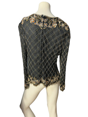 Vintage black & gold sequin and bead top XL Stenay