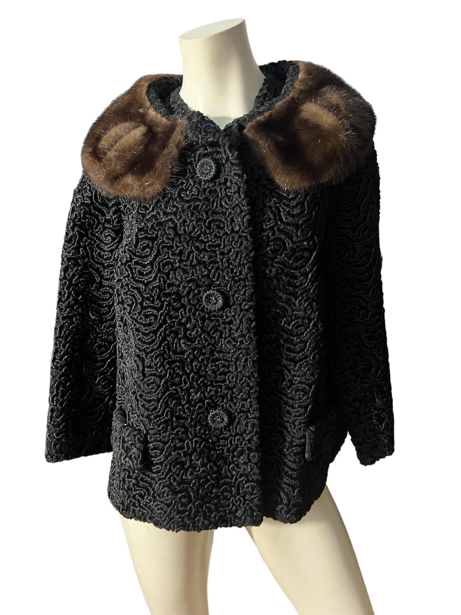 Vintage 60's black lambs coat Astrakin M