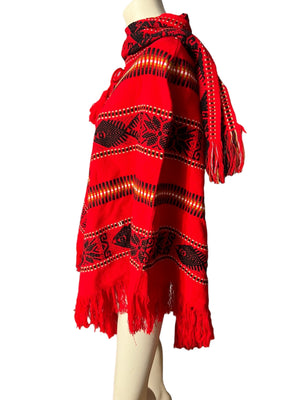 Vintage red woven poncho