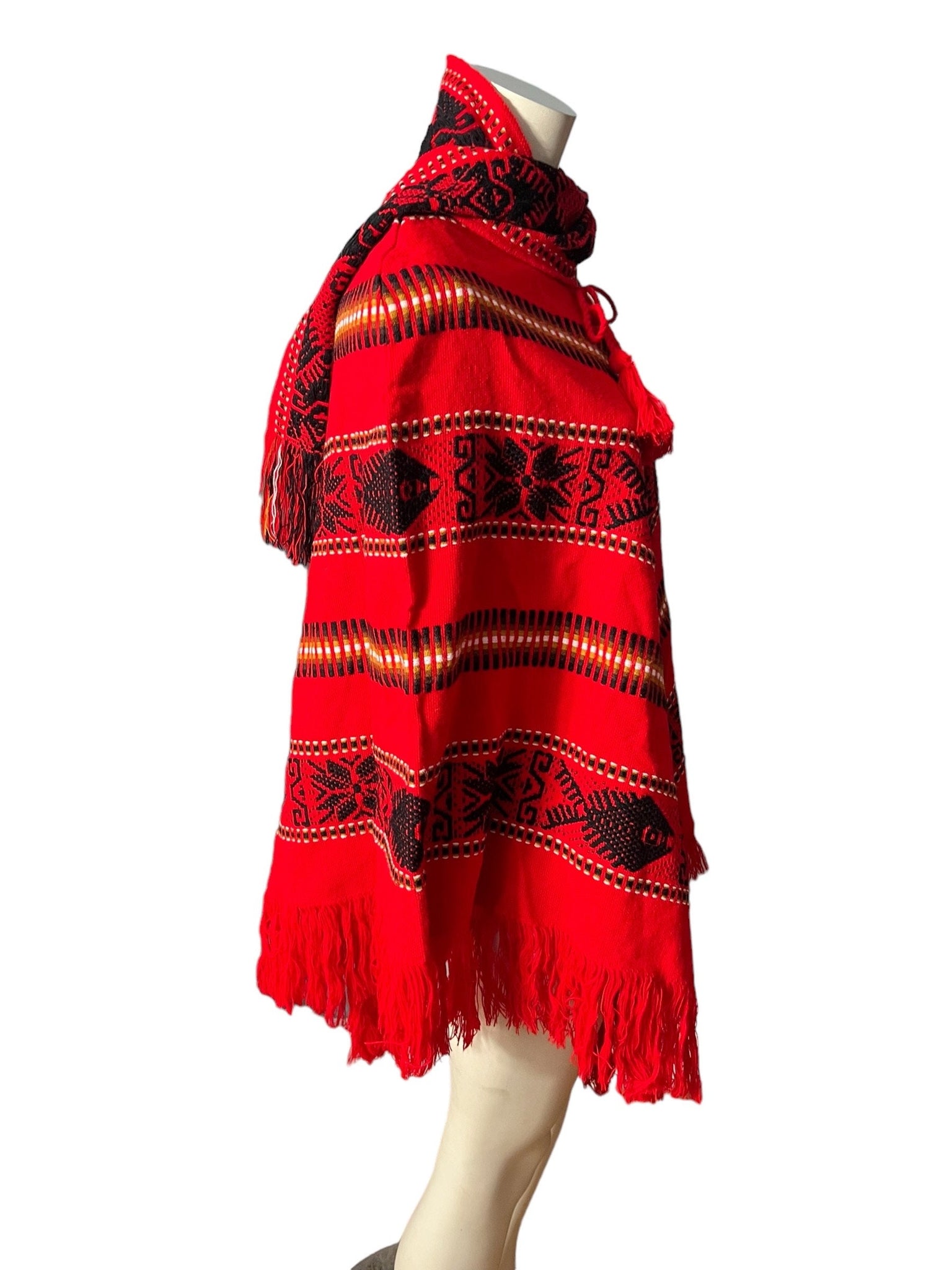 Vintage red woven poncho