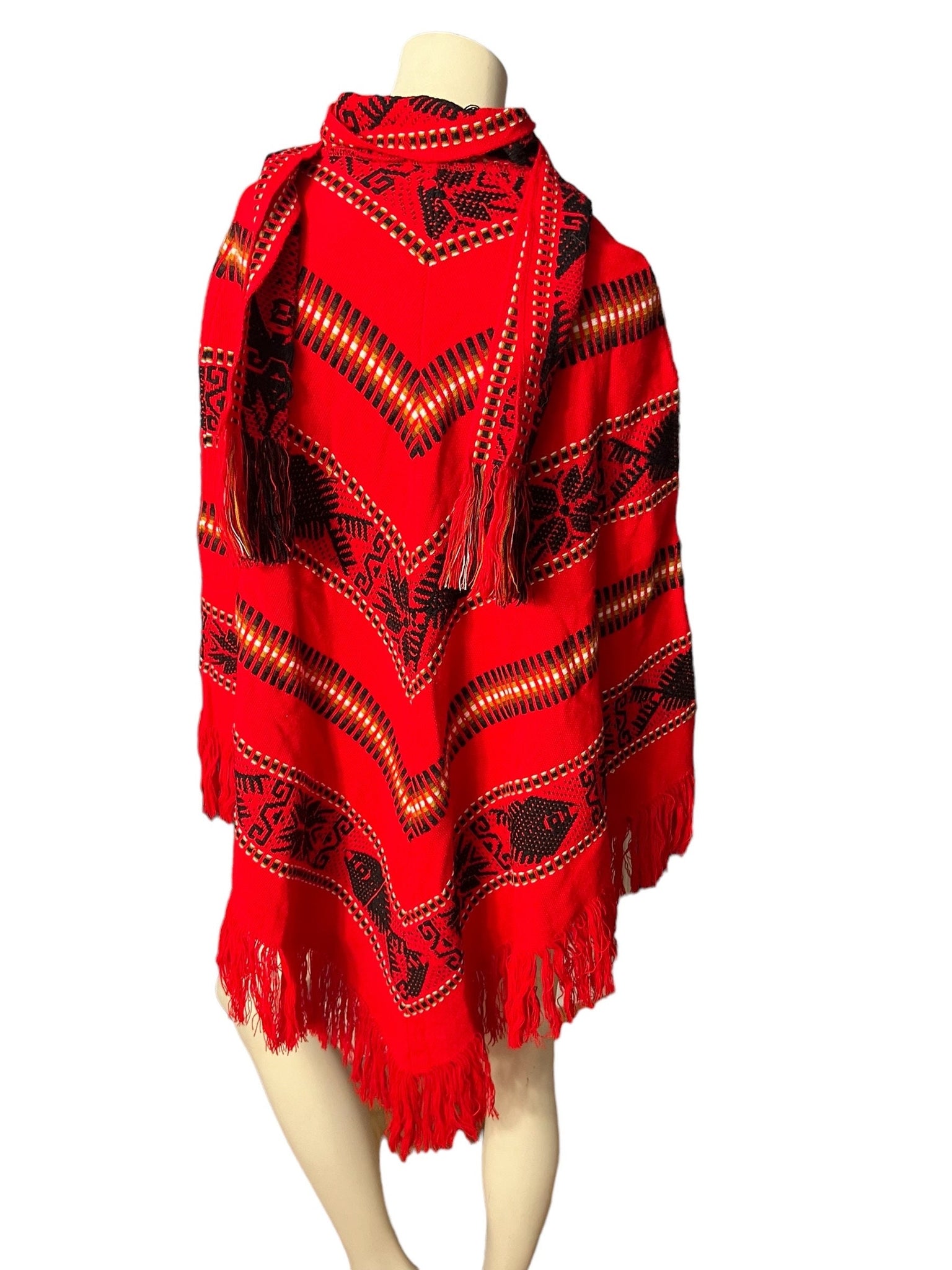 Vintage red woven poncho